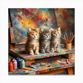 Three Kittens On Easel 1 Canvas Print