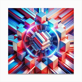 Abstract Metallic Geometric Structure With Red, Blue, And Silver Elements Canvas Print