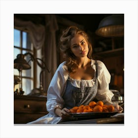 Portrait Of A Woman In A Kitchen Canvas Print