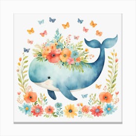 Floral Baby Whale Nursery Illustration (24) Canvas Print