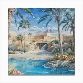 Palm Trees By The Oasis Canvas Print