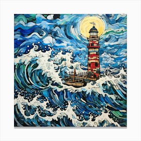 Lighthouse In The Waves Canvas Print