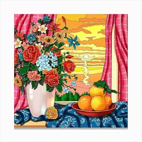 Sunset With Flowers Canvas Print