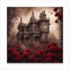 Victorian house with rose garden Canvas Print