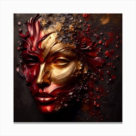 Portrait Of An Abstract Woman's Face - An Embossed Artwork With Blood Red, and Golden Colors On Charcoal Background, In Metal Work. Canvas Print