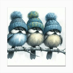 Three Chickadees Canvas Print