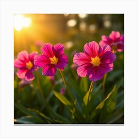 Pink Flowers At Sunset 1 Canvas Print