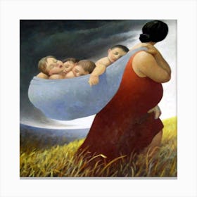 Mother With Children Canvas Print