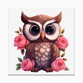 Owl With Roses 4 Canvas Print