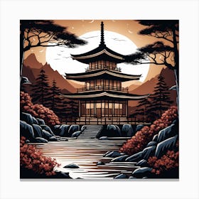 Pagoda,Painting,Japanese Landscape (18) Canvas Print