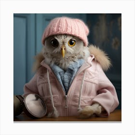 Owl In Pink Sweater and scarf Canvas Print