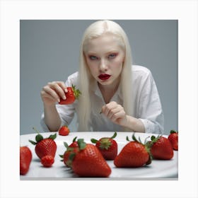 Albino woman with strawberries, professional shot Canvas Print