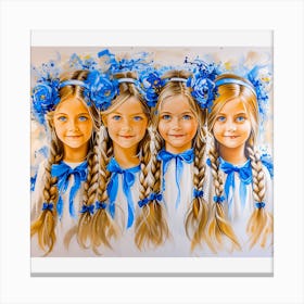 Four Little Girls In Blue Canvas Print