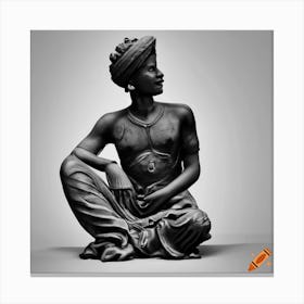 Indian Man Sitting On Ground Side Profile Black And White Statue Canvas Print