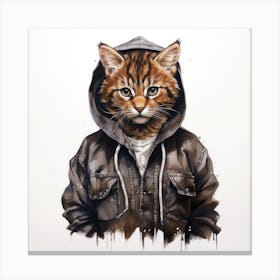 Watercolour Cartoon Bobcat In A Hoodie 3 Canvas Print