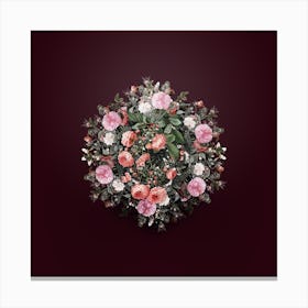 Vintage Pink Rambler Roses Flower Wreath on Wine Red n.2239 Canvas Print