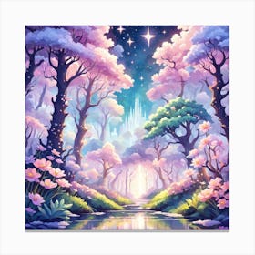 A Fantasy Forest With Twinkling Stars In Pastel Tone Square Composition 281 Canvas Print