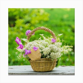 Basket With Flowers Canvas Print