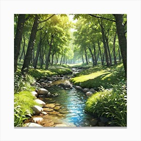 Stream In The Forest 4 Canvas Print