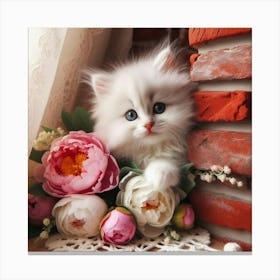 Cat With Flowers Canvas Print