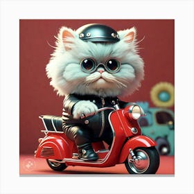 Cute Cat Riding Red Scooter Canvas Print