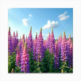 A Picturesque Scene Of A Field Of Pink And Purple Lupines Under A Blue Sky 4 Canvas Print