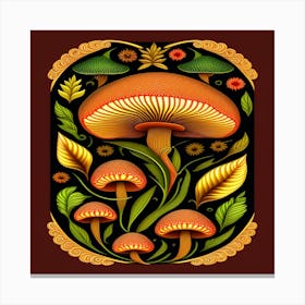 Mushrooms And Leaves Canvas Print