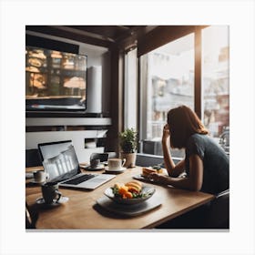 Woman Working In A Cafe Canvas Print