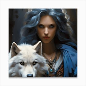 Wolf And Woman 1 Canvas Print