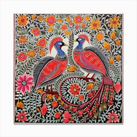 Peacocks Bharni Style Of Madhubani Paintings Canvas Print