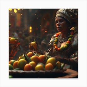 Woman Selling Fruit Canvas Print