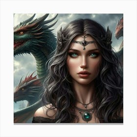 Fantasy Girl With Dragons Canvas Print