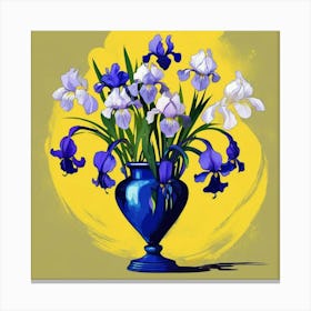 vase With Irises Against A Yellow Background 1 Canvas Print