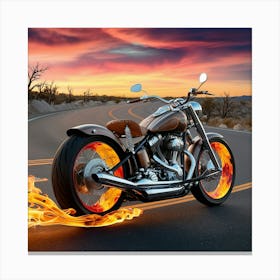 Motorcycle With Flames 1 Canvas Print