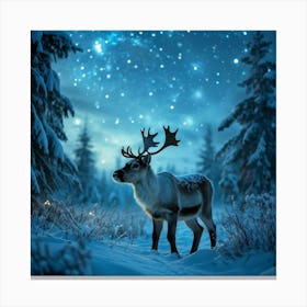 Baby Reindeer With Soft Fur Nestled In Starry Winter Meadow Clear View Of Milky Way Delicate Snow Canvas Print