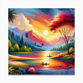 Home decor Sunset By The Lake Canvas Print