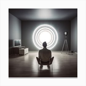 Man Sitting In Front Of A Light Canvas Print