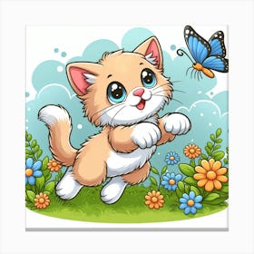 Kitten want to catch a butterfly Canvas Print