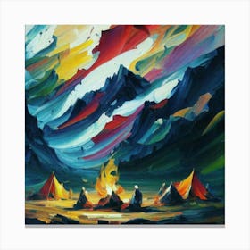 People camping in the middle of the mountains oil painting abstract painting art 16 Canvas Print