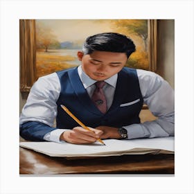 Asian Man Writing Canvas Print