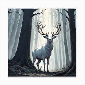 A White Stag In A Fog Forest In Minimalist Style Square Composition 69 Canvas Print