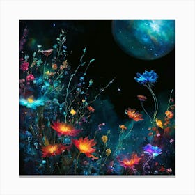 Flowers In The Night Sky Canvas Print