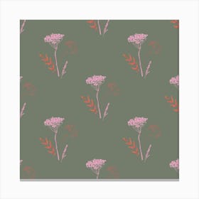 Pink Yarrow On Green Canvas Print