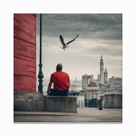 Man Watching Seagull Canvas Print