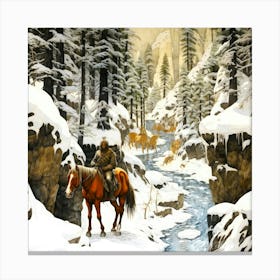 Woodlands North - Horseback In Snow Canvas Print