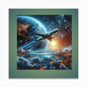 Spacecraft Flying Over Earth Canvas Print