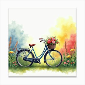 Bicycle With A Colorful Garden Backdrop Watercolor Art 1 Canvas Print