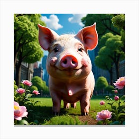 Pig In The Park Canvas Print