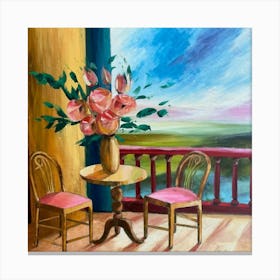 Balcony With Flowers and table and chairs Canvas Print