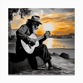 Sunset With A Guitar Canvas Print